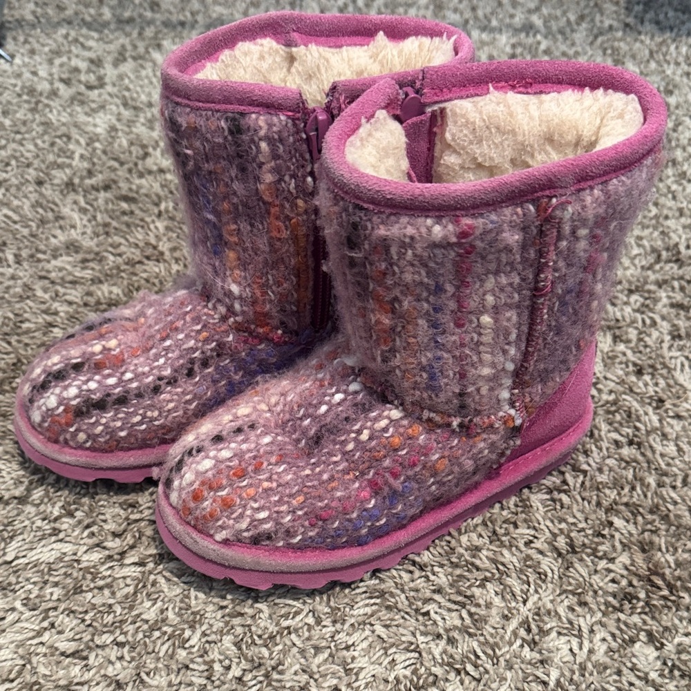 BearPaw Girls Pink Purple Multicolor Knit Winter Boots